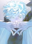  1boy blue_eyes colored_eyelashes commentary eyelashes gojo_satoru highres japanese_clothes jujutsu_kaisen loveiswhim short_hair solo untranslatable_commentary upper_body white_eyelashes white_hair 