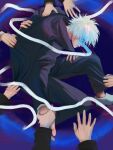  1boy blue_eyes closed_mouth commentary english_commentary gojo_satoru highres jujutsu_kaisen short_hair solo tomiokamon white_hair 
