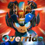  1boy android blue_bodysuit blue_eyes blue_helmet bodysuit english_text helmet highres joints male_focus mega_man:_dual_override mega_man_(character) mega_man_(classic) mega_man_(series) metal_skin nogo_(nogo_059) robot robot_ears robot_joints solo title 