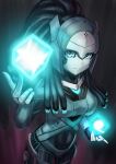  1girl absurdres blue_eyes blue_hair commentary danger_(x-men) energy_weapon gritter4asterisk hair_tubes highres humanoid_robot joints long_hair marvel marvel_tokon:_fighting_souls metal_hair_tubes metal_skin posing robot robot_girl robot_joints simple_background superhero_costume x-men 