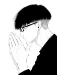  1boy adam's_apple blue_lock closed_mouth commentary_request dress_shirt ego_jinpachi fingernails glasses highres male_focus ml_153 own_hands_together profile rectangular_eyewear shirt short_hair simple_background solo twitter_username white_background 