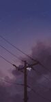  cloud cloudy_sky contrail dark dusk gradient_sky highres no_humans notaxuaxi original outdoors painterly power_lines scenery sky star_(sky) starry_sky utility_pole 