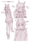  1girl :d absurdres animal_ears blush bow bowtie commentary_request cropped_torso crossover danganronpa_(series) danganronpa_2:_goodbye_despair hair_ornament hand_up highres horse_ears horse_tail kemonomimi_mode long_sleeves miniskirt multiple_views nanami_chiaki nelt pleated_skirt shirt skirt sleeves_past_wrists smile sweater tail thighhighs translation_request umamusume zettai_ryouiki 
