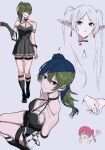  +_+ 3girls aqua_eyes bare_shoulders bloom_into_me15 bocchi_the_rock! breasts chibi chibi_inset cleavage collarbone earrings elf frieren from_above full_body green_hair grey_background hair_between_eyes halterneck hasegawa_ikumi highres jewelry kita_ikuyo looking_at_viewer looking_to_the_side medium_breasts multiple_girls o-ring pleated_skirt pointy_ears ponytail selfie selfie_stick side_ponytail sidelocks simple_background sketch skirt sousou_no_frieren strap strapless thigh_strap twintails ubel_(sousou_no_frieren) v voice_actor_connection 