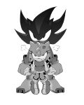  1boy 1girl absurdres amy_rose angry clenched_hands commentary furry furry_female furry_male glaring gloves greyscale height_difference highres looking_at_viewer megachil monochrome pout shadow_the_hedgehog simple_background sonic_(series) teardrop untranslatable_commentary 