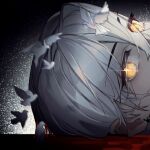  1girl anitaran4 bird blood commentary_request dove earrings eyelashes fate/grand_order fate_(series) glowing glowing_eyes head_only jewelry looking_at_viewer olga_marie_animusphere solo white_hair yellow_eyes 