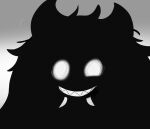  ambiguous_gender anthro black_body black_fur bovid caprine creepy creepy_smile feral fur hi_res humanoid insane mammal miyang miyang_draws! monster open_mouth open_smile simple_background smile solo white_eyes 