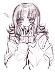  1girl absurdres blush_stickers commentary_request danganronpa_(series) danganronpa_2:_goodbye_despair greyscale hair_ornament hands_up heart highres hood hood_down long_sleeves medium_hair monochrome nanami_chiaki nelt sleeves_past_wrists solo upper_body 