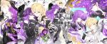  1boy 1girl ;) absurdres ahoge aiguillette akua_roos alcohol alkaid_mcgrath alkaid_mcgrath_(godheim) alkaid_mcgrath_(infinite_empire) alkaid_mcgrath_(until_the_end_of_time) angel_wings animal ascot bag baggy_pants bare_shoulders bead_necklace beads belt belt_pouch black_belt black_cape black_dress black_eyes black_gloves black_jacket black_overskirt black_shirt black_shoes black_veil black_wings blonde_hair blunt_bangs bug butterfly_hair_ornament cape cat cellphone chain chain_around_arm chibi chibi_inset closed_eyes clothed_animal clothes_grab clothing_cutout cloud_hair_ornament collage collared_shirt commission couple crop_top cross-laced_pants cup diamond_hair_ornament dress drinking_glass ear_covers earrings epaulettes expressionless falling_petals feathered_wings flower flower_symbol frilled_dress frills full_body gloves goggles goggles_on_head green_eyes grey_pants grey_vest hair_behind_ear hair_between_eyes hair_ornament hair_spread_out half-closed_eyes half_updo hat hetero highres holding holding_another's_hair holding_bag holding_cup holding_paper holding_phone holding_quill imminent_kiss jacket jewelry lens_flare long_hair long_sleeves looking_at_another looking_at_phone looking_at_viewer lovebrush_chronicles lying medium_hair midriff mihuashi_commission military_hat mole mole_under_eye multiple_persona multiple_views necklace necktie necktie_grab neckwear_grab oc_x_canon off_shoulder official_alternate_costume on_back one_eye_closed original outstretched_arm pants paper parted_lips peaked_cap petals phone pouch purple_hair purple_hat purple_necktie purple_ribbon quill ragdoll_(cat) red_pupils red_wine ribbon riding rose see-through_clothes see-through_veil selfie shirt shoes shopping_bag shoulder_cutout silk single_ear_cover sleeves_past_wrists smartphone smile sparkle_earrings spider spider_hair_ornament spider_web spider_web_print standing star_(symbol) star_hair_ornament striped_ribbon suit tassel thigh_strap upper_body veil very_long_hair vest white_ascot white_flower white_gloves white_hat white_rose white_shirt white_suit wine wine_glass wings x_(symbol) x_hair_ornament yellow_necktie 