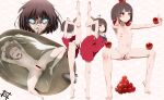  1girl ahoge apple apple_on_head armpits artist_logo ass attitude_derriere bandaid bandaids_on_nipples bar_censor bare_legs blue_neckerchief blush bob_cut brown_hair canon_event censored closed_mouth commentary_request completely_nude dress feet flexible food food_on_head fruit fruit_on_head grow_up_show:_himawari_no_circus-dan highres in_bathtub leg_up logo money-shaped_eyes navel neckerchief nipples no_pupils nude object_on_arm object_on_head object_on_knee object_on_shoulder open_mouth orange_eyes outstretched_arms pasties perversion_of_canon pointing pussy red_dress sailor_collar shoujo_donburi solo split spread_legs standing standing_on_one_leg standing_split submerged teeth toned toned_female tongue training tsurumaki_mizuka watermark white_sailor_collar wide_spread_legs 