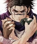  3boys black_hair brown_eyes choso_(jujutsu_kaisen) closed_mouth colored_skin dark_skin eso_(jujutsu_kaisen) facial_mark green_skin highres jujutsu_kaisen kechizu_(jujutsu_kaisen) multiple_boys renonorakugaki short_hair 