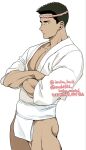  1boy ao_isami bara black_hair closed_mouth commentary_request cowboy_shot crossed_arms happi highres japanese_clothes male_focus nejiri_hachimaki saeki316 short_hair solo standing very_short_hair white_background white_happi yuuki_bakuhatsu_bang_bravern 
