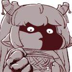  1girl angry animal_ears antler_ornament antlers broken_horns chibi chibi_only clenched_hand commentary_request criss-cross_straps deer_antlers deer_ears deer_girl diana_(trickcal) holding horns joihyeong114710 korean_commentary long_hair looking_at_viewer monochrome sidelocks sketch solo trickcal upper_body white_background 
