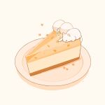  ._. :3 animal_focus autumn cat chai_(drawingchisanne) check_commentary chibi commentary_request falling_petals food food_focus highres limited_palette no_humans original petals pie pie_slice plate sitting_on_food solid_circle_eyes tiramisu undersized_animal white_cat 