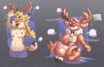  animate_inanimate anthro antlers blush brown_body capreoline clothing deer el felid feline forced_smile grin hi_res horn inflatable living_inflatable male mammal null_bulge pool_toy pooltoy_transformation reddishmaroon reindeer serval simple_background smile solo surprise torn_clothing transformation 