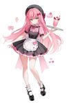  1girl :o apron back_bow beret black_dress black_hat black_shoes blue_hair bow bowtie cherry collared_shirt commentary_request cup dress food frilled_anklet frilled_apron frills fruit full_body gem green_eyes green_hair hair_bow hair_intakes hair_ornament hairclip hanako_nana hat heart heart-shaped_gem highres ice_cream korean_commentary light_blush long_hair looking_at_viewer multicolored_hair nannung outstretched_arm parallel_hairclips parted_lips pink_bow pink_bowtie pink_gem pink_hair pink_shirt platform_shoes pleated_dress puffy_short_sleeves puffy_sleeves purple_hair shirt shoes short_dress short_sleeves simple_background sleeveless sleeveless_dress socks solo standing stellive strawberry streaked_hair tray very_long_hair virtual_youtuber wafer_stick waist_apron white_apron white_background white_bow white_socks 