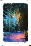  absurdres border commentary dated english_commentary highres katayama_joe lamppost night no_humans original outdoors road scenery street traditional_media tree white_border 