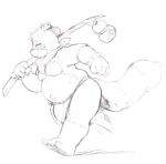  2023 anthro apricotsammi asian_clothing belly canid canine clothing east_asian_clothing fundoshi hi_res humanoid_hands japanese_clothing leaf male mammal moobs overweight overweight_male raccoon_dog solo tanuki underwear walking 
