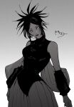  1girl absurdres bare_shoulders black_hair black_shirt commentary_request gyunyu_gokugoku highres jujutsu_kaisen long_hair shirt simple_background sleeveless solo spiked_hair yorozu_(jujutsu_kaisen) 