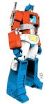  autobot blue_eyes dan_mora highres humanoid_robot machine mecha optimus_prime robot science_fiction signature smokestack solo standing transformers transformers:_generation_1 white_background 