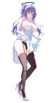  1girl absurdres alternate_breast_size_(larger) bare_shoulders black_garter_belt black_garter_straps black_halo black_panties black_thighhighs blue_archive blush breasts choker cleavage clothes_lift collarbone commentary covered_navel dress dress_lift elbow_gloves fingerless_gloves full_body garter_belt garter_straps gloves gradient_background hair_between_eyes halo hido88 high_heels highres large_breasts lifting_own_clothes long_hair looking_at_viewer mechanical_halo open_mouth panties purple_eyes purple_hair shoes side_slit simple_background sleeveless sleeveless_dress solo standing sweatdrop thighhighs underwear wedding_dress white_choker white_gloves white_shoes yuuka_(blue_archive) 