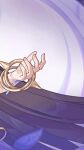  1girl animated animated_gif bare_shoulders blunt_bangs bracelet breasts bright_pupils brown_hair chinese_commentary chinese_text collar commentary_request dress earrings falling_petals female_dreamseeker_(herrscher_of_time)_(honkai_impact) female_dreamseeker_(honkai_impact) hair_ornament halo hand_up honkai_(series) honkai_impact_3rd jewelry large_breasts layered_dress leylah_(honkai_impact) light_smile long_hair looking_at_viewer multicolored_eyes multicolored_hair official_art petals shards sideboob streaked_hair very_long_hair white_dress 
