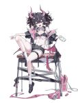  1girl absurdres ahoge bag bandaid bare_shoulders bat_wings belt black_belt black_bow black_bra black_hair black_jacket black_panties black_shoes black_shorts black_wings bow bow_legwear bra candy character_request check_character choker commentary crushed_can curved_horns demon_girl demon_horns desk detached_collar fangs flat_chest food full_body hair_bow hair_ornament hairclip headphones headphones_around_neck heart heart_hair_ornament heart_o-ring highres holding holding_phone horns jacket loafers long_hair midriff multicolored_hair multicolored_jacket multicolored_wings multiple_hair_bows multiple_hairclips navel notebook o-ring omyomyo1234 on_desk open_mouth original panties panty_straps phone pink_bag pink_bow pink_eyes pink_horns pink_jacket pink_ribbon pink_streaks pink_wings pointy_ears ribbon shoes shorts sitting socks solo streaked_hair thigh_strap two_side_up underwear untranslatable_commentary very_long_hair white_bow white_socks wings x_hair_ornament 