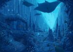  blue_theme commentary_request coral eel fish hammerhead_shark jellyfish manta_ray no_humans ocean original pei_(sumurai) scenery stalagmite turtle underwater valley 