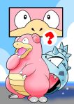  ? claws cocoro_the_c colored_skin commentary_request fangs no_humans open_mouth pink_skin pokemon pokemon_(creature) pokemon_focus slowbro solo standing tail 