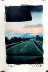  absurdres border car cloud commentary dated english_commentary evening gradient_sky highres katayama_joe landscape motor_vehicle no_humans original outdoors road scenery sky traditional_media white_border 