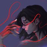  1boy black_eyes black_hair blood blood_on_hand choso_(jujutsu_kaisen) closed_mouth commentary facial_mark hemokinesis highres jujutsu_kaisen long_hair simple_background solo tomiokamon untranslatable_commentary 