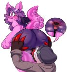  2019 anthro badger bat beanie big_butt blush bottomwear breath butt clothing duo eyewear face_in_ass face_in_crotch female glasses hat headgear headwear hi_res male male/female mammal mustelid musteline panting rocko_(tentabat) shorts sniffing tail tenta_(tentabat) tentabat tentacle_tail tentacles thick_thighs unusual_anatomy unusual_tail 