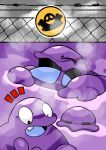  chain-link_fence closed_eyes cocoro_the_c commentary_request fence grimer muk no_humans open_mouth poison pokemon pokemon_(creature) pokemon_focus steam teeth 