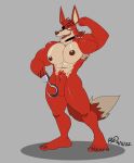  5_toes anthro armpit_hair biceps body_hair canid canine choker eye_patch eyewear feet five_nights_at_freddy&#039;s flexing fox fox_tail foxy_(fnaf) fur hi_res hook humanoid jewelry male mammal muscular muscular_male necklace nipples red_body red_fur rxq scottgames solo toes yellow_eyes 