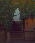  absurdres blue_sky building clear_sky english_text highres nature no_humans notaxuaxi original overgrown painterly plant scenery sky stairs vines 