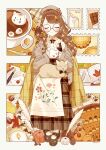  1girl absurdres animal black-framed_eyewear blush book bow bowtie brown_bow brown_bowtie brown_cardigan brown_dress brown_hair brown_hat brown_shoes candy cardigan cat chocolate chocolate_bar closed_eyes closed_mouth coffee coffee_mug collared_shirt commentary_request croix_(croixtw) cup dot_nose dress facing_viewer food full_body glasses hat highres leaf letter long_hair long_sleeves maple_leaf mary_janes mug off_shoulder open_book open_cardigan open_clothes original pie pinafore_dress plaid_clothes plaid_dress round_eyewear shirt shoes sitting sleeveless sleeveless_dress sleeves_past_wrists smile solo swept_bangs white_shirt 