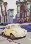  car city commentary dotr_art highres hill house motor_vehicle no_humans original outdoors palm_tree radio_antenna railing road shadow sketch street tree untranslatable_commentary vehicle_focus volkswagen volkswagen_beetle white_background white_car window 