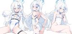  1girl adjusting_clothes adjusting_swimsuit arm_behind_back arm_strap ass black_choker blue_archive blue_eyes blue_halo blue_ribbon blush breasts choker colored_eyelashes commentary cosplay covered_navel cowboy_shot criss-cross_back-straps crossed_legs detached_collar feet_out_of_frame flat_chest full_body green_eyes hair_between_eyes hair_intakes hair_ornament halo highleg highleg_one-piece_swimsuit highres holding_strap hooded_shrug kotone_(blue_archive) kotone_(blue_archive)_(cosplay) long_hair long_single_sidelock looking_at_viewer metaljelly multicolored_eyes multicolored_one-piece_swimsuit multiple_views one-piece_swimsuit open_mouth orca_hair_ornament pouch pout revision ribbon sayuri_(blue_archive) shrug_(clothing) simple_background sitting sleeves_past_fingers sleeves_past_wrists small_breasts solo strap_slip swimsuit thigh_pouch thigh_strap untranslatable_commentary watch white_background white_eyelashes white_hair white_one-piece_swimsuit white_shrug wristwatch x_hair_ornament 
