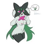 &lt;3 absurd_res anthro areola big_breasts black_legs breasts female generation_9_pokemon hi_res meowscarada navel nintendo nipples nude open_mouth pink_eyes pokemon pokemon_(species) solo speech_bubble sstarr text tuft 