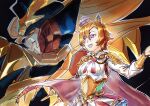  1girl animal_ears breasts cape commentary_request crossover crown genesic_gaogaigar hair_between_eyes hakaiou:_gaogaigar_vs._betterman highres horse_ears horse_girl jewelry liyuanli_x long_sleeves mecha mecha_focus mini_crown open_mouth orange_eyes orange_hair pink_cape purple_eyes robot science_fiction shirt short_hair skirt smile super_robot t.m._opera_o_(o_sole_suo!)_(umamusume) t.m._opera_o_(umamusume) umamusume upper_body v-fin white_shirt yuusha_ou_gaogaigar yuusha_ou_gaogaigar_final yuusha_series 