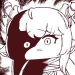 1girl angry animal_ears antler_ornament antlers broken_horns chibi chibi_only commentary_request criss-cross_straps deer_antlers deer_ears deer_girl diana_(trickcal) horns joihyeong114710 korean_commentary long_hair looking_at_viewer monochrome parted_lips sketch solo trickcal upper_body 