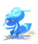  blue_skin colored_skin gecko gecqua highres n29w97zptb67768 no_humans open_mouth pokemon pokemon_(creature) pokemon_focus purple_eyes simple_background solo standing tail white_background 