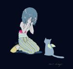  1girl blood cat commentary crying deep_wound ghost highres injury melting muted_colors original pajamas parody sad slippers soup-effect style_parody 