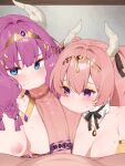  1boy 2girls animated animated_gif aura_(sousou_no_frieren) blue_eyes braid breasts censored commentary demon_girl demon_horns english_commentary extra_penises fellatio ffm_threesome group_sex hair_ribbon hetero highres horns jewelry linie_(sousou_no_frieren) long_hair looking_at_penis medium_breasts mosaic_censoring motion_blur multiple_braids multiple_girls neck_ring necklace nipples nude oral paid_reward_available penis pink_hair purple_eyes purple_hair ribbon sousou_no_frieren threesome upper_body variant_set waterring 