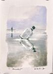  absurdres beach border commentary_request dated day glass_bottle grey_sky highres katayama_joe object_focus original outdoors overcast people reflection sand sky still_life traditional_media white_border 
