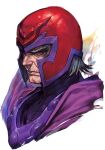  1boy black_shirt blue_eyes cape closed_mouth cropped_shoulders grey_hair helmet hungry_clicker magneto male_focus marvel marvel_tokon:_fighting_souls old portrait profile purple_cape red_helmet shirt short_hair simple_background solo thick_eyebrows white_background wrinkled_skin x-men 