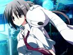  1girl 2000s_(style) belt_collar brown_eyes brown_hair carrying collar cross cross_print crying crying_with_eyes_open eyepatch from_side game_asset hair_between_eyes hair_ornament hairclip kagome_(traumatize) kita_high_school_uniform_(subarashiki_hibi) loose_necktie medical_eyepatch minakami_yuki necktie non-web_source official_art outdoors parallel_hairclips piggyback print_necktie raised_eyebrows raised_inner_eyebrows red_necktie school_uniform self-datamine shirt short_sleeves stuffed_animal stuffed_rabbit stuffed_toy subarashiki_hibi tearing_up tears variant_set visual_novel_cg white_shirt 