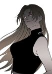 1girl absurdres bare_shoulders blonde_hair closed_mouth gyunyu_gokugoku highres jujutsu_kaisen long_hair red_eyes simple_background solo tsukumo_yuki_(jujutsu_kaisen) turtleneck white_background 