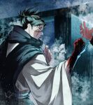  1boy black_hair blood blood_on_hand brown_eyes choso_(jujutsu_kaisen) closed_mouth commentary_request facial_hair highres jujutsu_kaisen long_sleeves renonorakugaki short_hair 