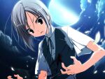  1boy 2000s_(style) black_ribbon blood blood_on_clothes blood_on_hand constricted_pupils furrowed_brow game_asset glowing glowing_petals half_moon injury kagome_(traumatize) lapels looking_down moon neck_ribbon night non-web_source official_art open_mouth petals ribbon self-datamine shirt short_sleeves spoilers stab subarashiki_hibi surprised variant_set vest visual_novel_cg waistcoat white_shirt yuuki_tomosane 